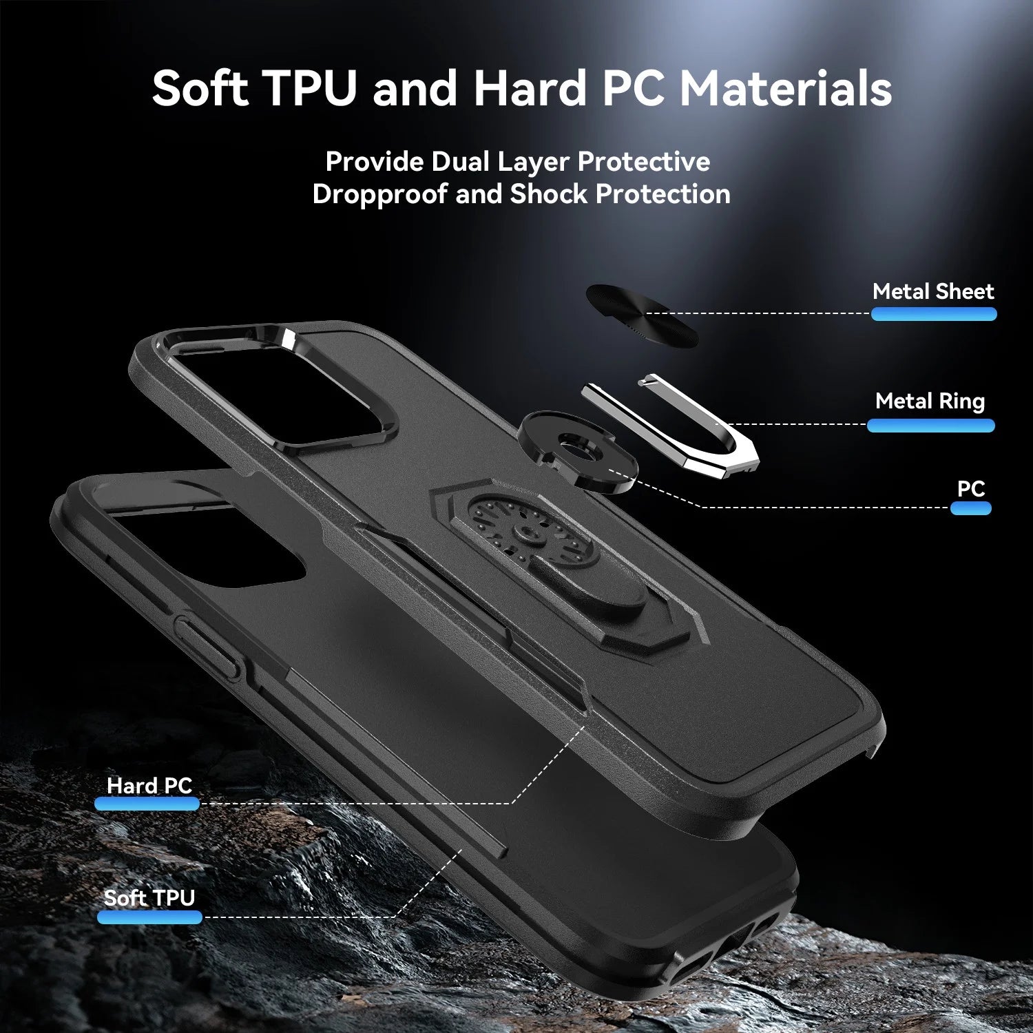 Phone Case with Ring Stand for Iphone 14 Pro Max/14 Pro/14 Plus/14 Shockproof Armor Cover, Black