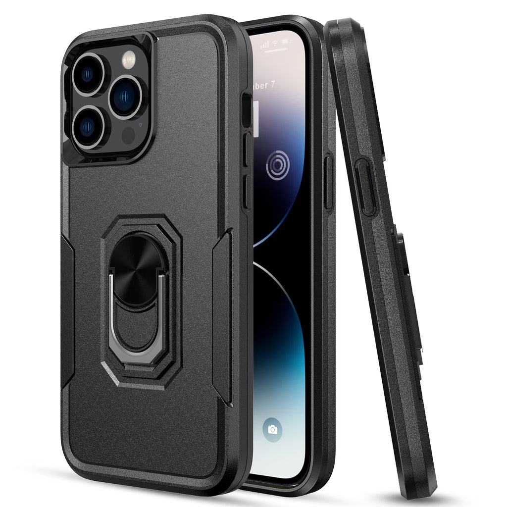 Phone Case with Ring Stand for Iphone 14 Pro Max/14 Pro/14 Plus/14 Shockproof Armor Cover, Black